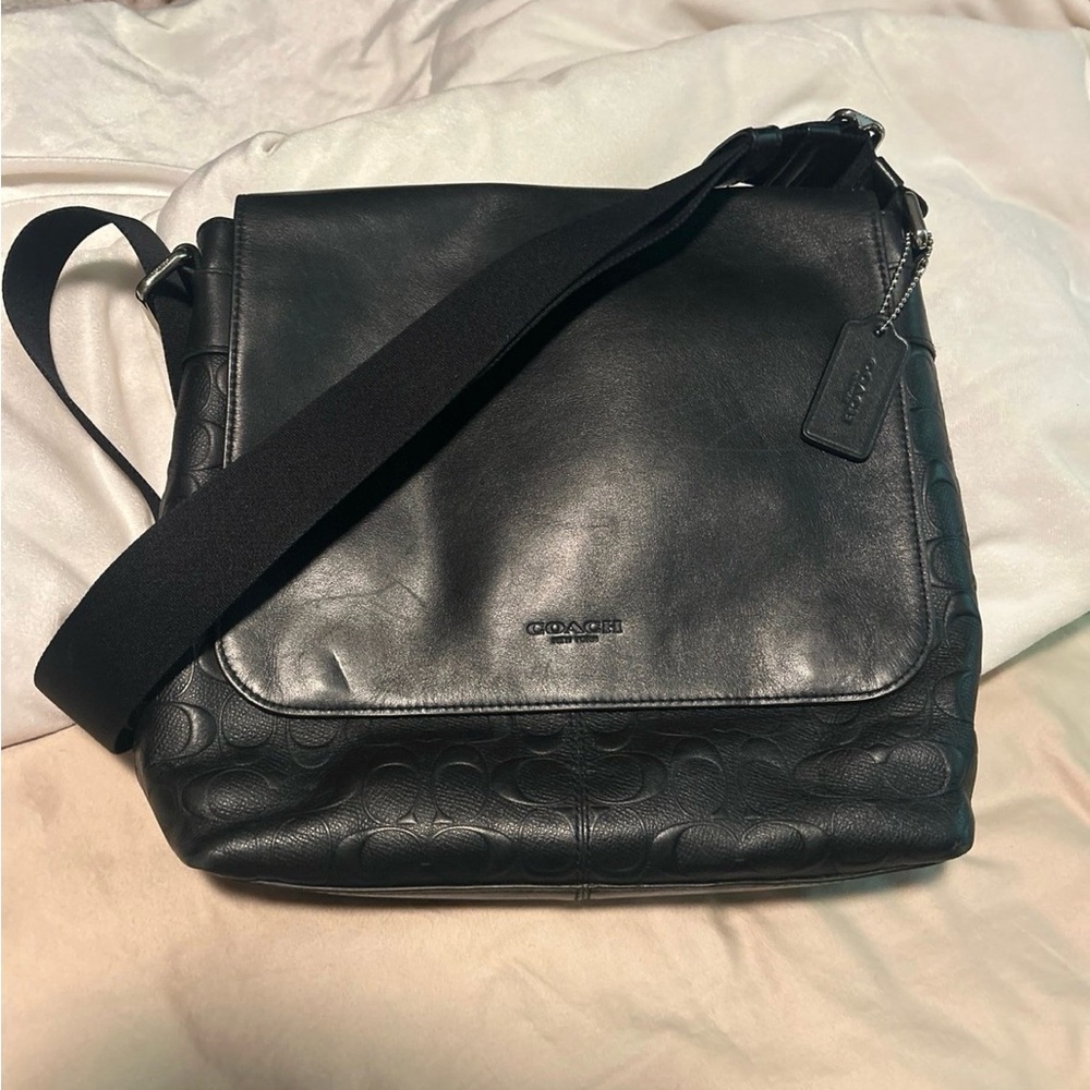 Coach Black Embossed Leather Messenger Bag